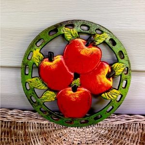 Vintage Cast Iron Apples And Leaves Design Trivet/ Hotplate/ Wall Hanging